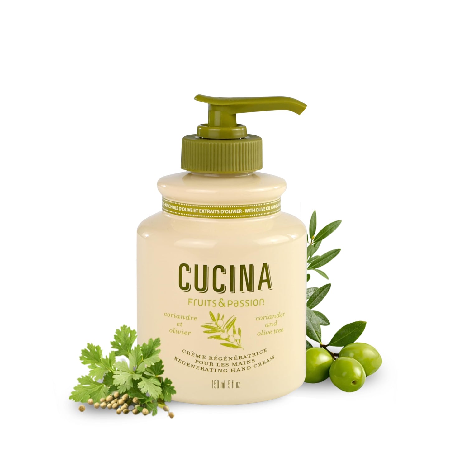 Fruits & Passion [Cucina] - Coriander & Olive Tree Scented Hand Cream for Dry Cracked Skin, Hand Cream for Dry and Anti Aging Olive Oil Natural Hand Cream (5.07 fl oz)