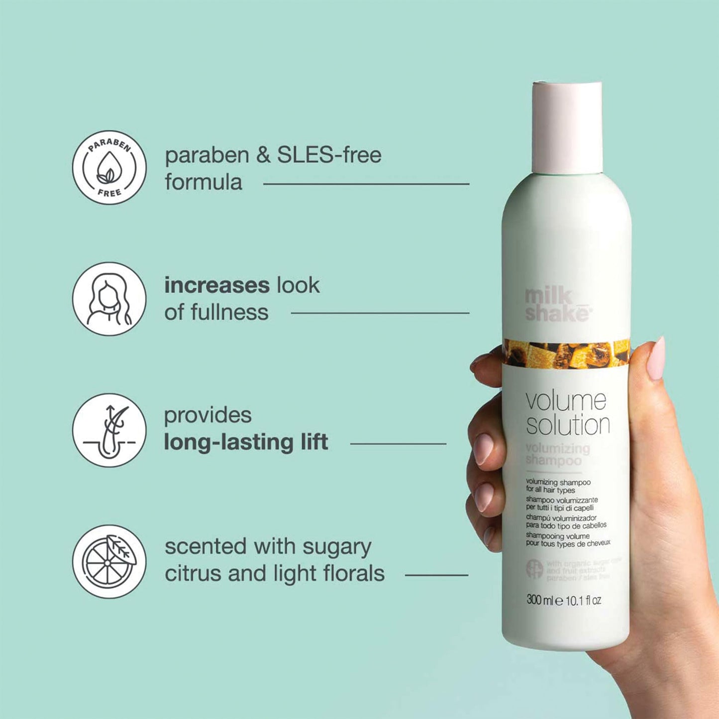milk_shake volumizing shampoo | weightless body & shine for flat or fine hair | paraben‐ and SLES‐free with sugar cane derivatives & milk proteins, 10.1 fl oz / 300 mL