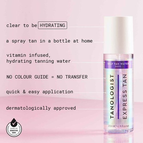 Tanologist Dark Self Tan Water, Clear Self Tanning Water, Streak-Free Tanning Mist, Natural Bronze, No Fake Tan Smell, Long Lasting, Clean Ingredients, 6.76 fl. oz/200 ml Bottle