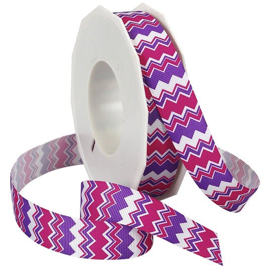 Morex Ribbon Chevron Printed Grosgrain Ribbon, 7/8-Inch by 20-Yard Spool, Grape/Cerise, 98022/20-610