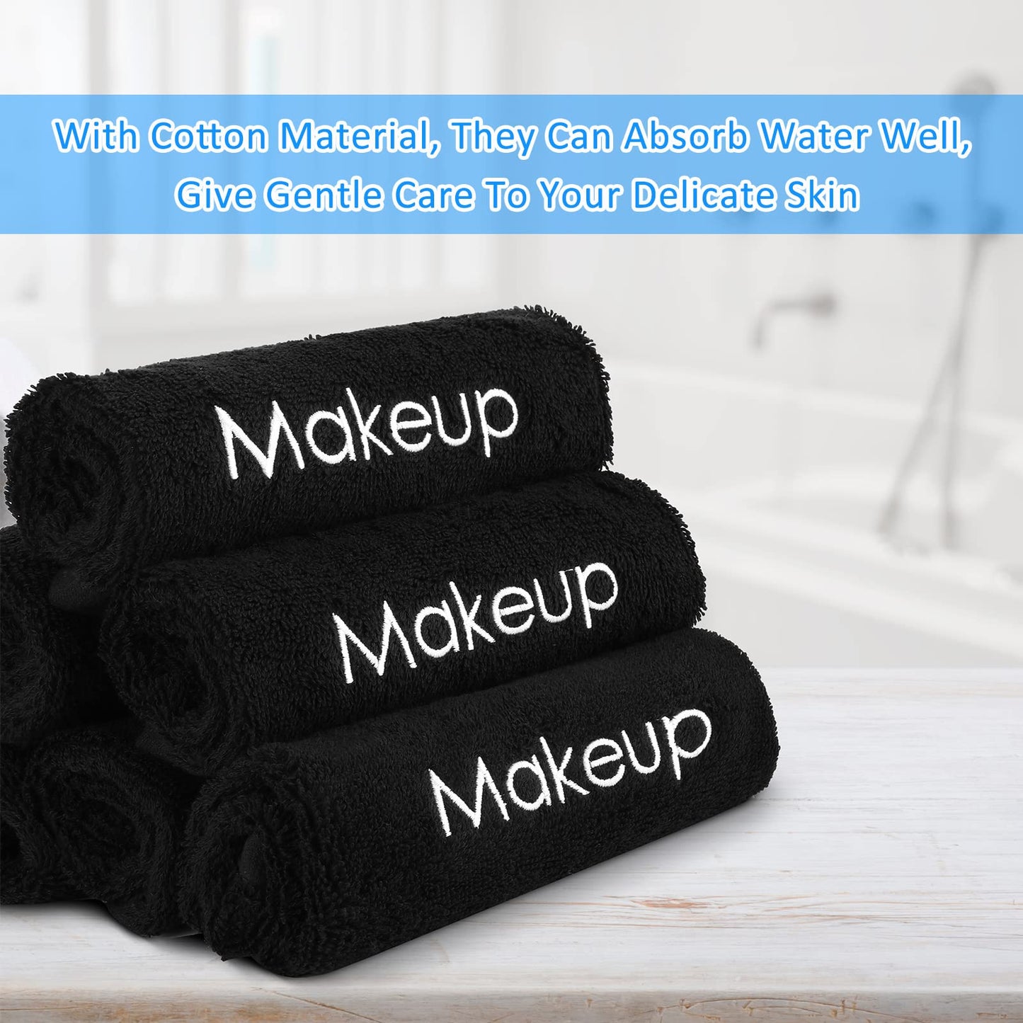 Panelee 12 Pcs Makeup Washcloths Bulk 13 Inch Black Makeup Towels Cotton Face Wash Cloths Facial Remover Cleansing Towels Cosmetic Water Absorbent for Women Hand Skin Care(12 Pcs)