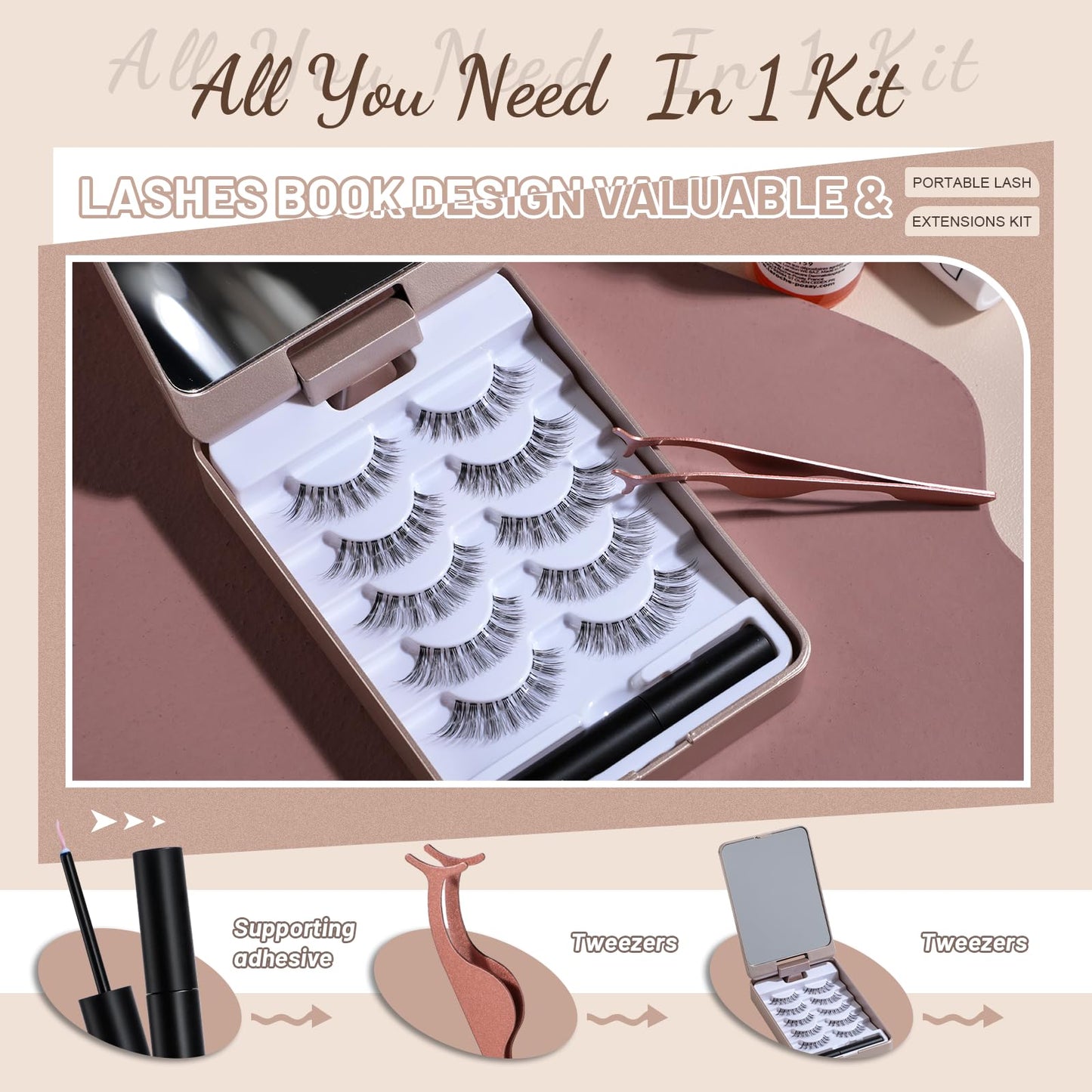 BS-MALL False Eyelashes – Wispy Lashes 100% Handmade Natural Look, Reusable & Durable, Includes 5X Magnifying Mirror and Application Kit (Style02)