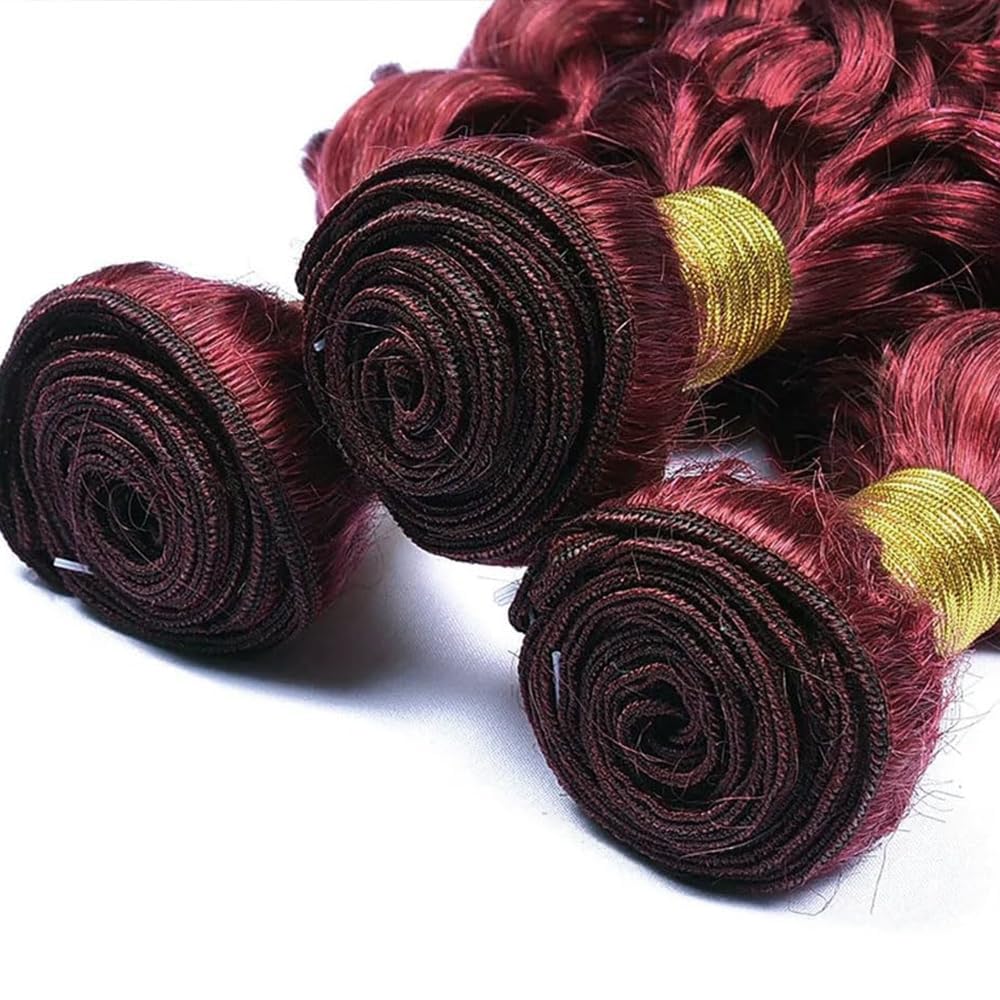 Water Wave Human Hair Bundles 16 18 20 Inch #99J Burgundy Bundles Human Hair Wine Red 12A Unprocessed Native Virgin Hair 50G Per Bundle 3 Extensions Wet and Wavy Weave for Women