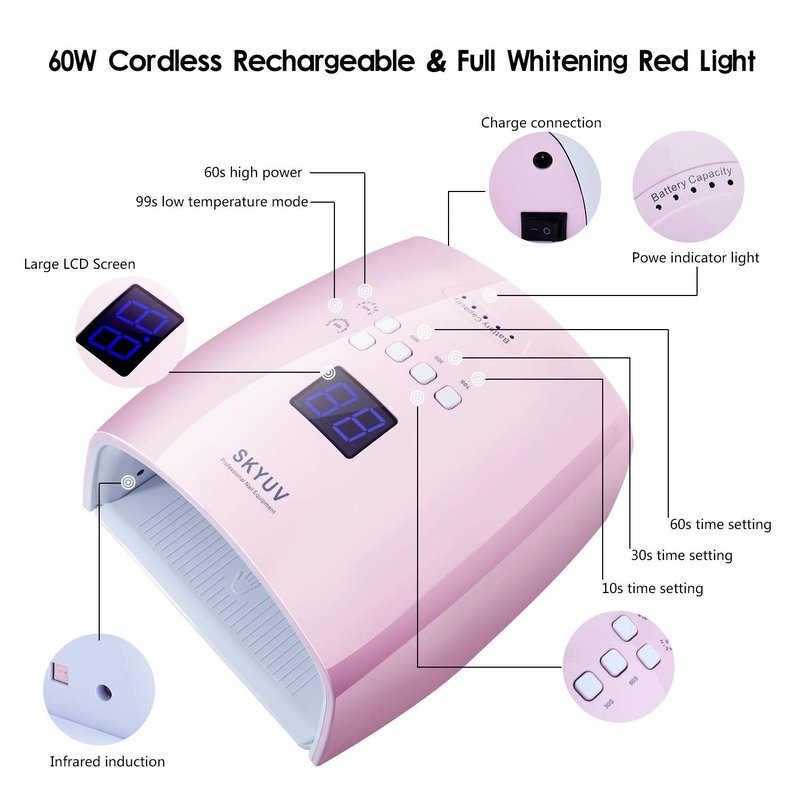 SKYUV 48W LED Nail Dryer - Gel Polish Curing Lamp with 4 Timer Settings & Auto Infrared Sensor