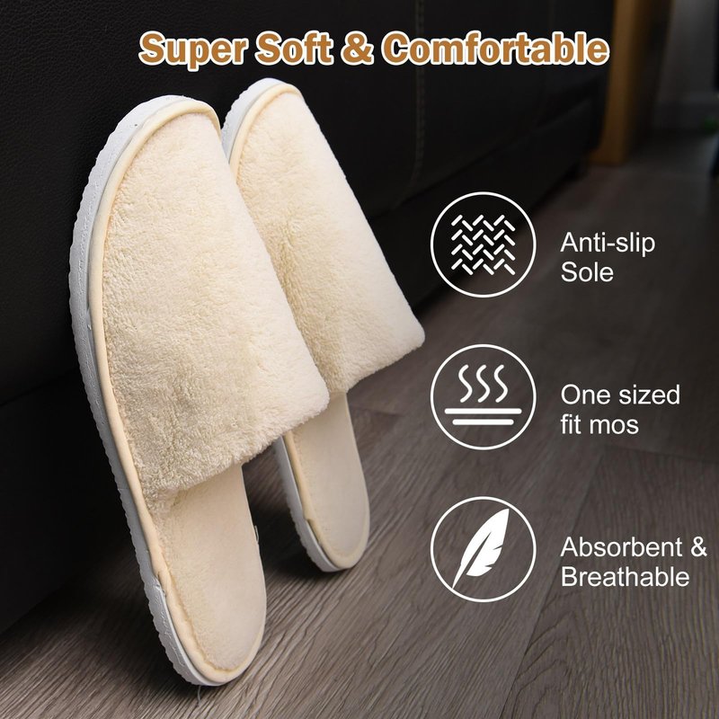AQUEENLY House Slippers for Guests, Washable Spa Slippers Disposable Slippers for Guests, Hotel Slippers Guest Slippers for Shoeless Home, Non Slip Indoor Slippers Home Slippers for Women Men (12 Pack, US Footwear Size System, Adult, Women, Numeric Range,