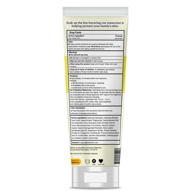 Hello Bello Baby Mineral Sunscreen SPF 50 Lotion - Broad Spectrum Sun Protection for Sensitive Skin - Water Resistant with Antioxidants - 5oz