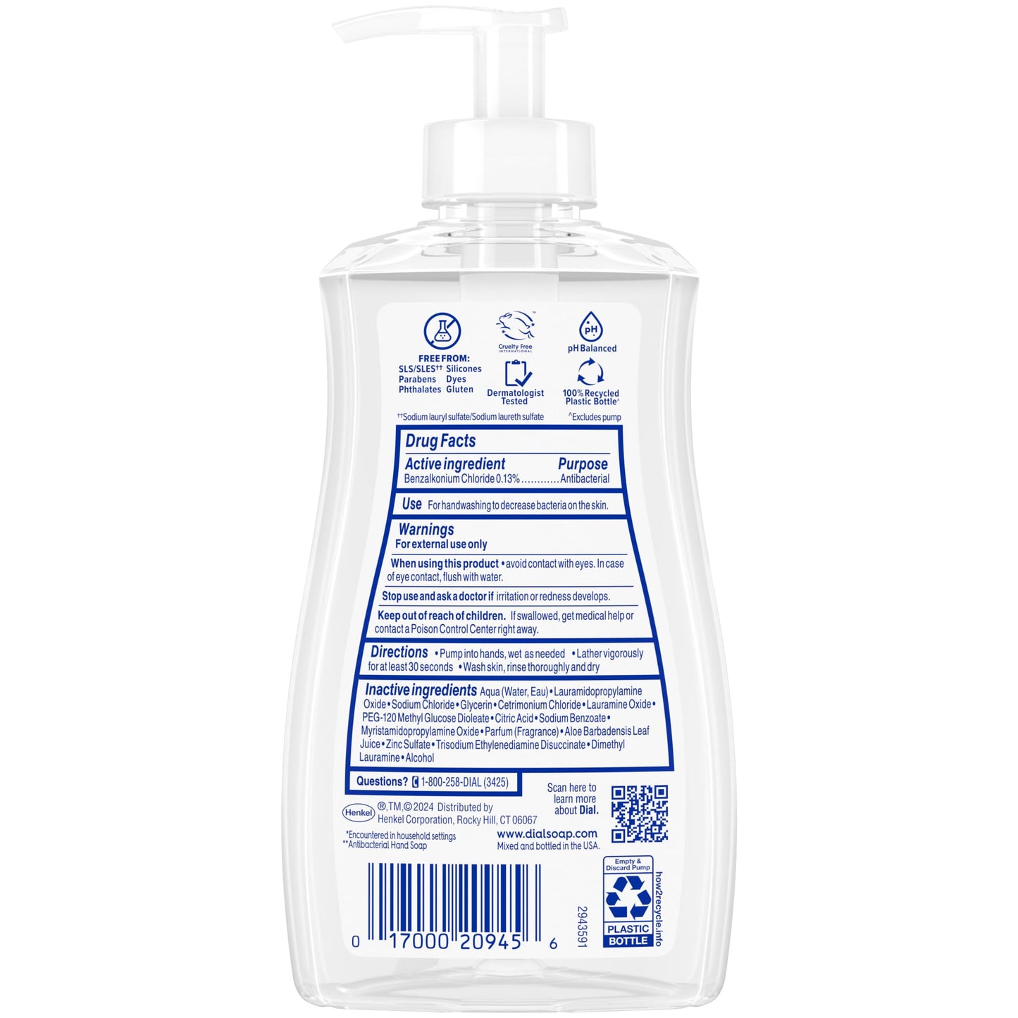 Dial Antibacterial Defense Liquid Hand Soap + Aloe, Aloe Scent, 11 Fl Oz (Pack of 12), Dermatologist-Tested Hand Wash, Gentle Formula
