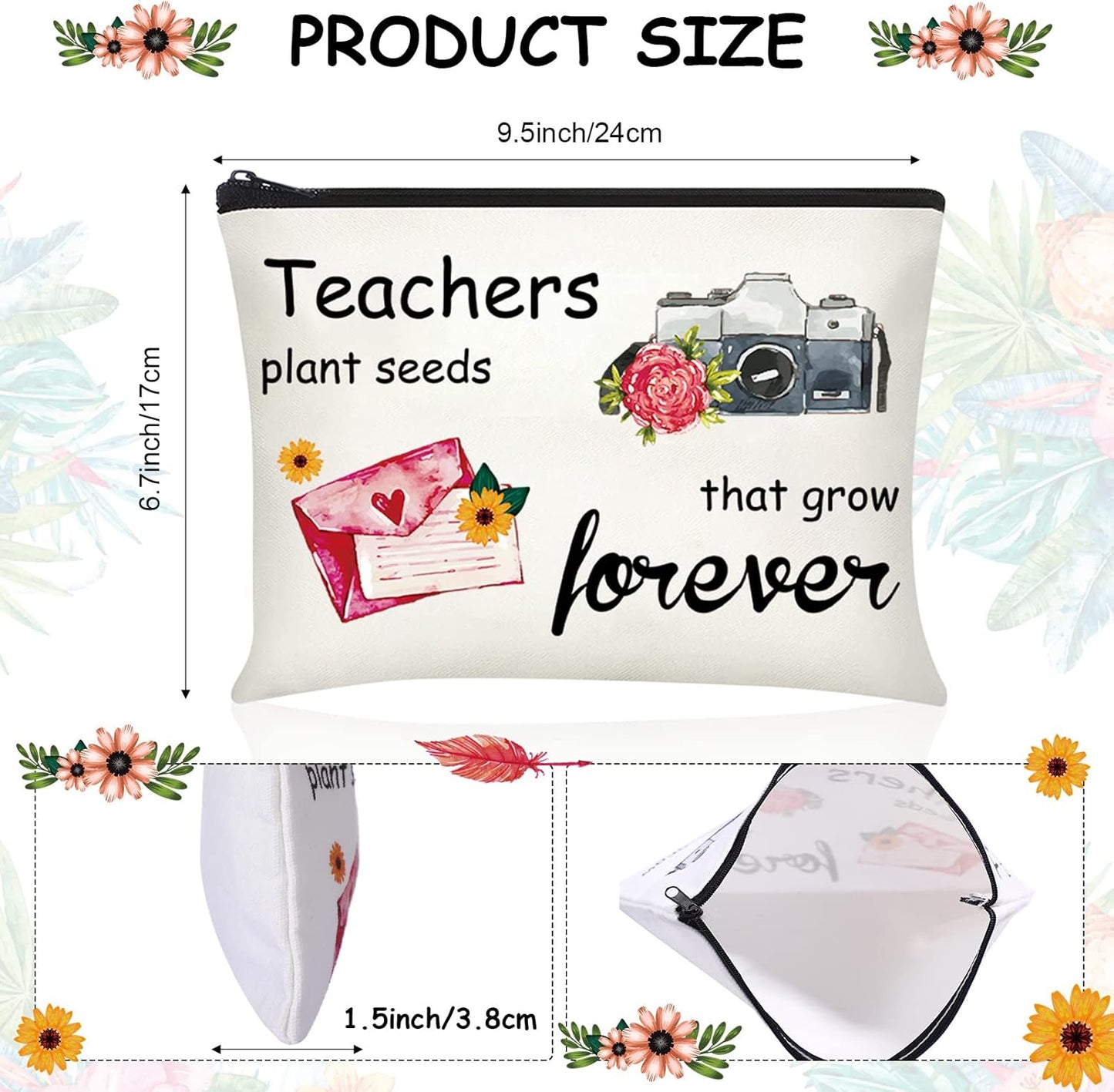 Teacher Appreciation Gifts - 24 Pcs Makeup Cosmetic Bags | Funny Pencil Pouch Survival Kit for Graduation & Birthdays