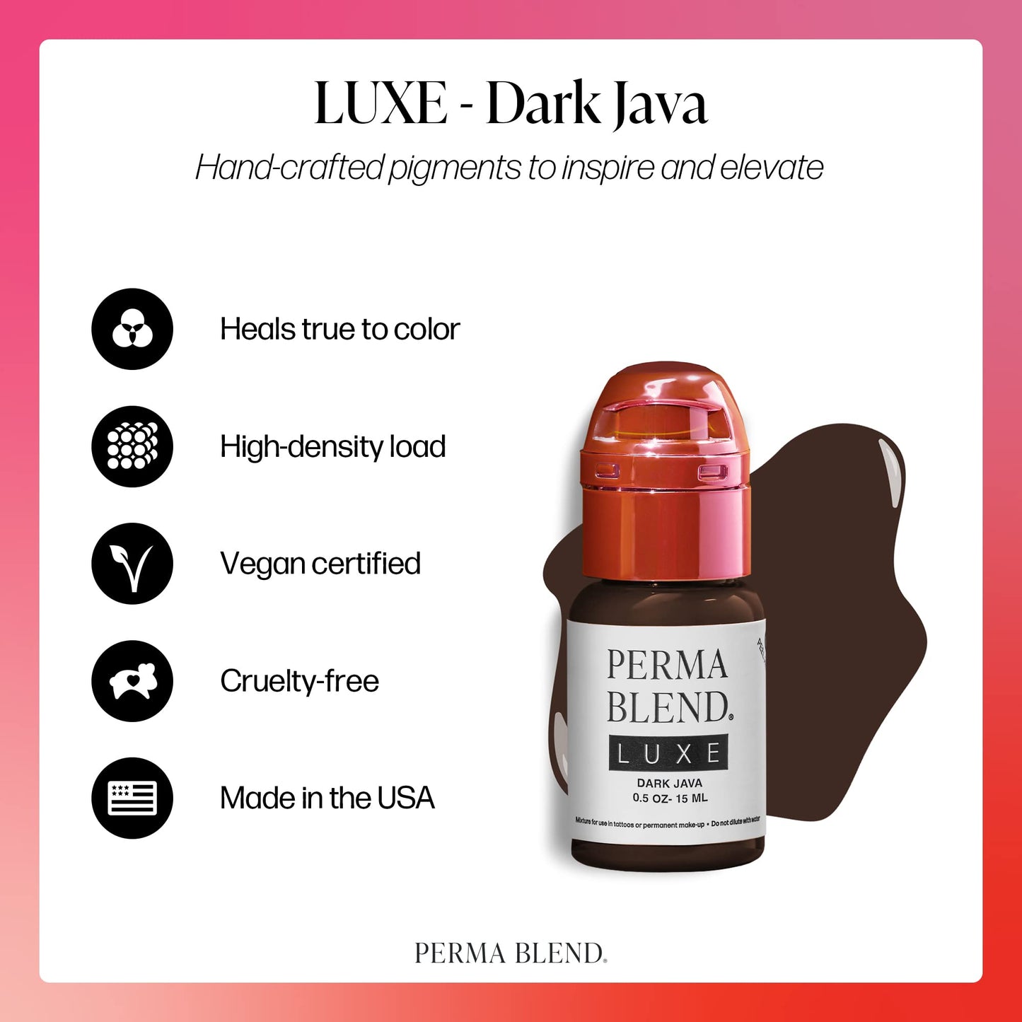 Perma Blend Luxe - Dark Java - Vegan Lip Tattoo Ink - Warm Brown Microblading Pigment with Medium-High Opacity - for Lip Blush & Permanent Makeup - Cruelty-Free (0.5 oz)