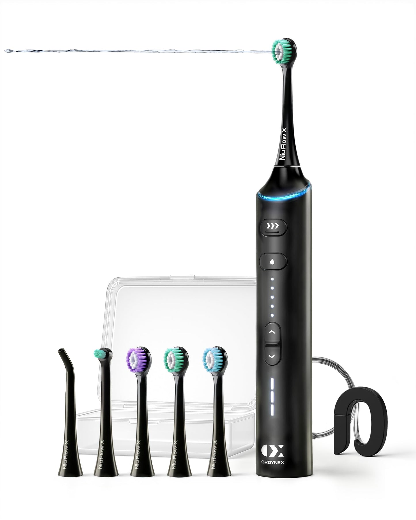 Electric Toothbrush with Water Flosser Combo 2 in 1, Dual Motor Sonic Flossing Toothbrush for Adults, Professional Cordless Rechargeable Oral Care Kit for Braces & Travel | Black