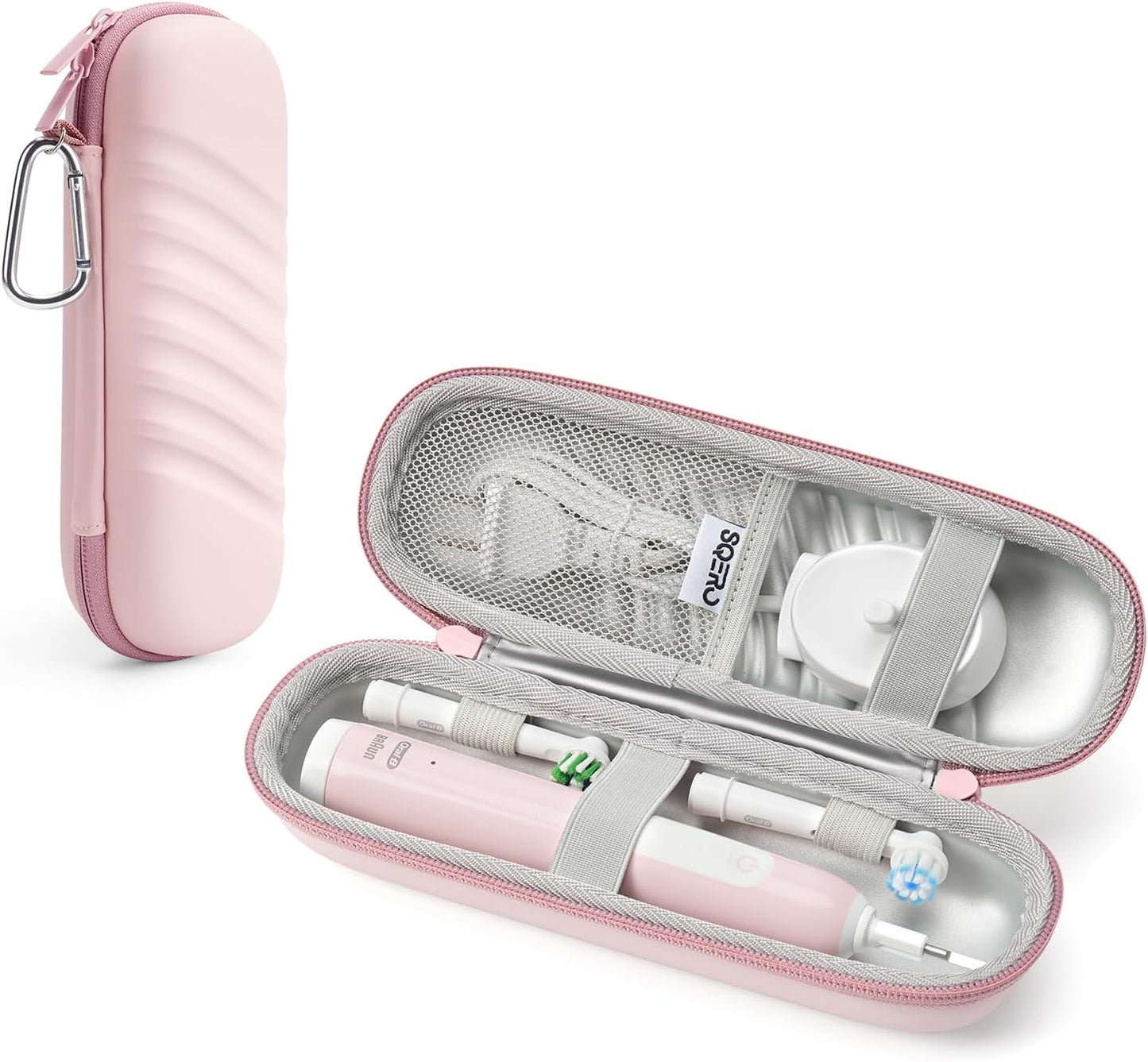 Electric Toothbrush Case for Oral-B Pro/iO & Philips Sonicare - Waterproof Travel Storage Bag with Mesh Pocket (Pink)