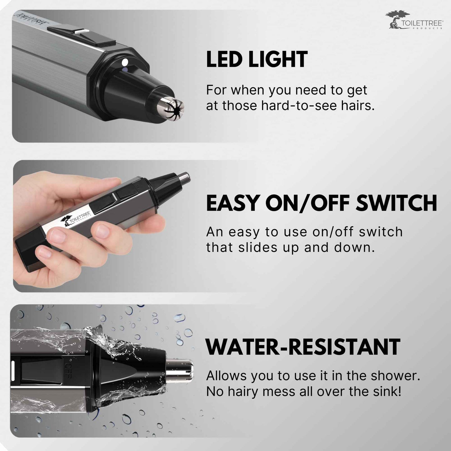 ToiletTree Products Nose Hair Trimmer with LED Light - Stainless Steel, Heavy-Duty Casing - Ear & Nose Hair Trimmer - Men's Grooming Trimmer for Beard, Eyebrows, and Ears