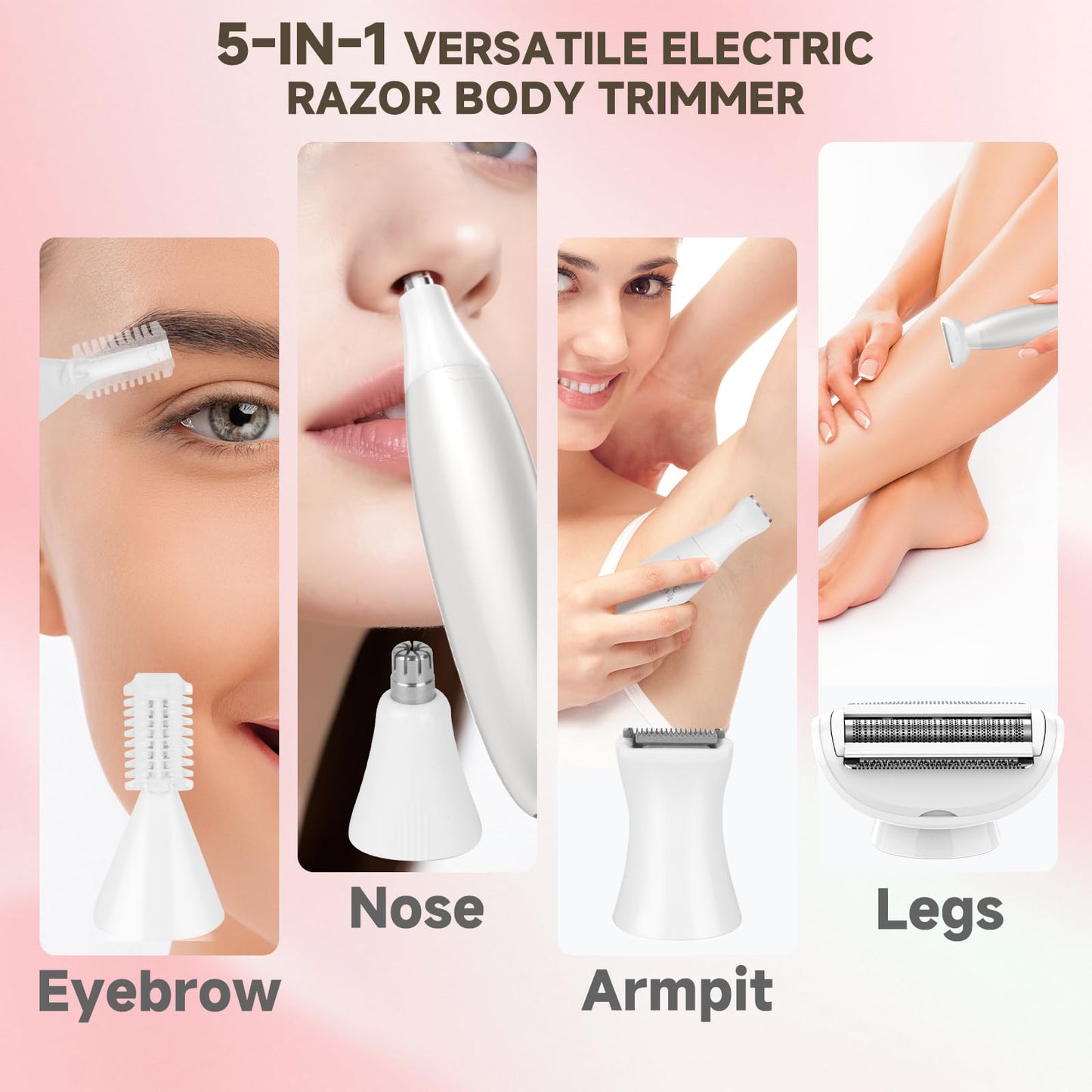 Bikini Trimmer for Women 5 in 1 Electric Razor, Rechargeable LED Display IPX7 Waterproof Hair Removal for Face, Leg, Armpit, Eyebrow, Pubic, Ideal Gift for Women