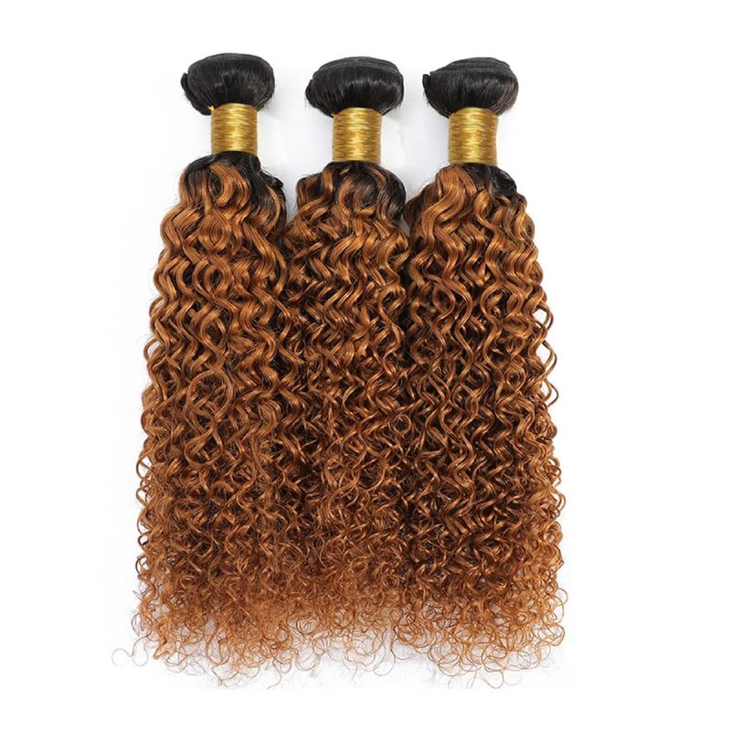Leruikair Human Hair Bundles 14 16 18 Inch Jerry Curly Wave Human Hair Bundles Omber Chocolate Brown T1B/30 Unprocessed Brazilian Soft Quick Weave Hair for Black Women