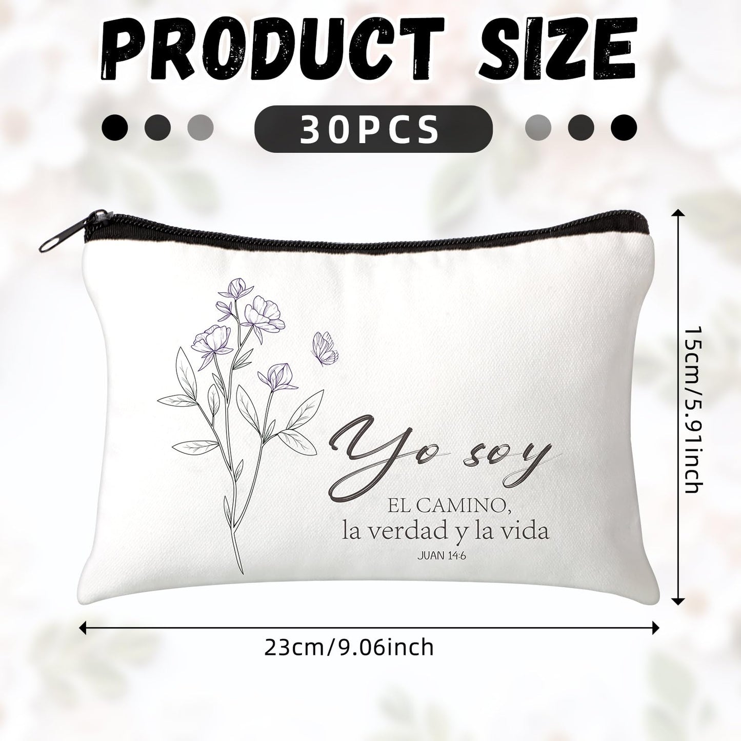 FuWeave 30 Pcs Mothers Day Gifts Spanish Christian Gift Bags for Women Bulk Religious Cosmetic Bag Inspirational Bible Verse Pencil Pouch Christian Makeup Bags with Zipper Church Gift for Travel