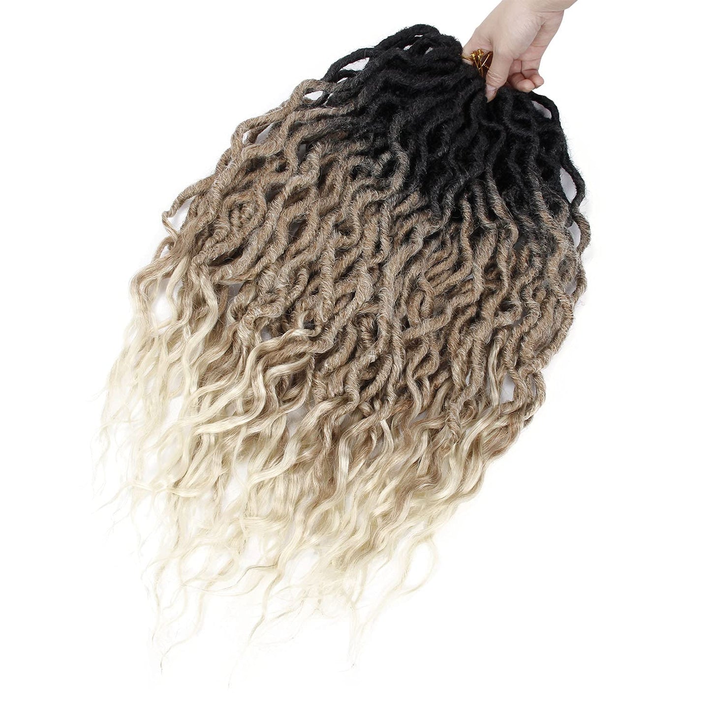 8Packs Faux Locs Crochet Hair 24Inch Soft Locs, Crochet Locs With Curly Ends Boho Faux Locs Blonde Crochet Braids (1B/27/613, 24(Pack of 8))
