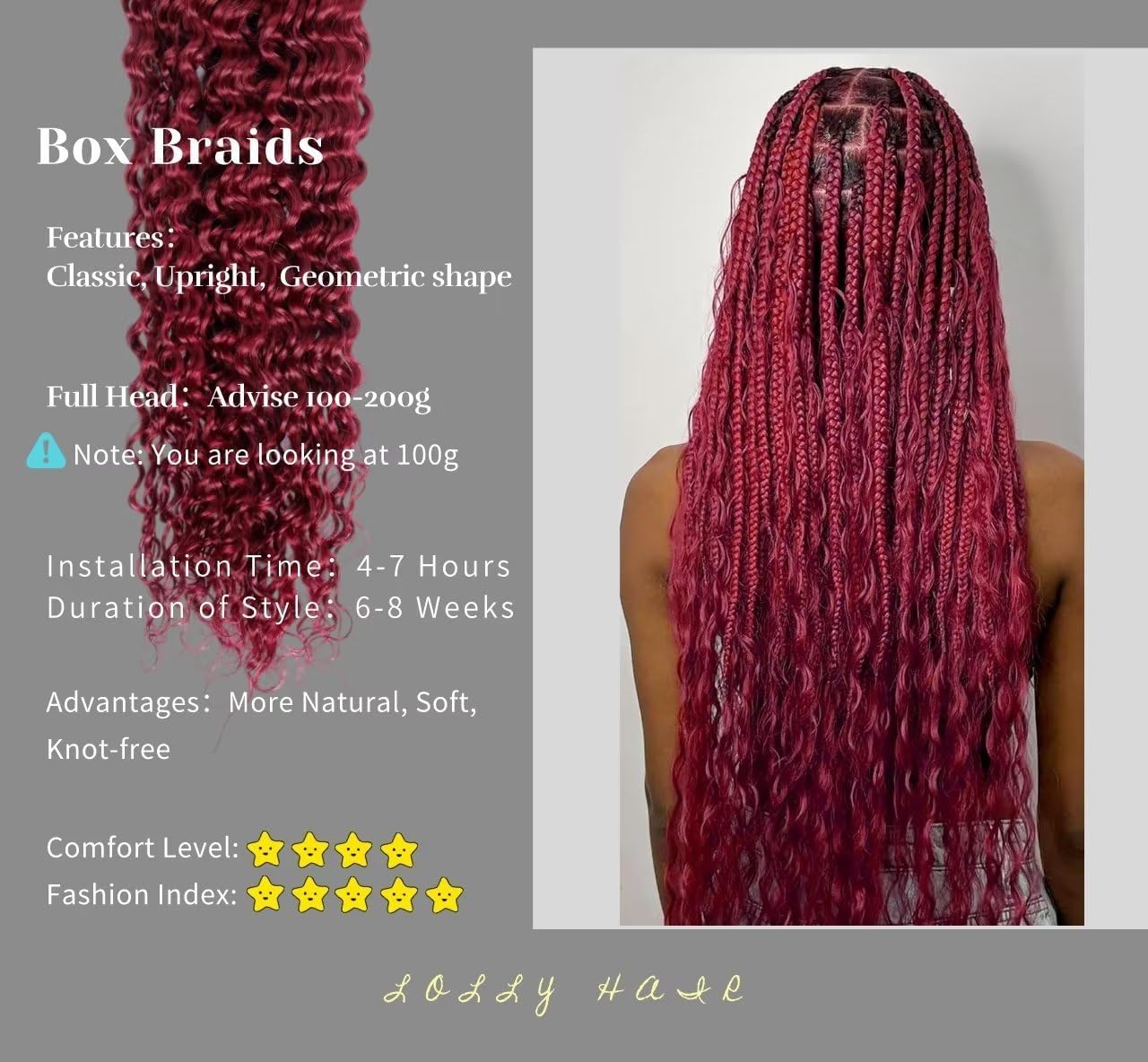 Xddnamei Curly Burgundy Human Braiding Hair 2 Bundles Total 100g 22 Inch 99J Burgundy Braiding Human Hair Brazilian Virgin Hair Bundles for Boho Braids