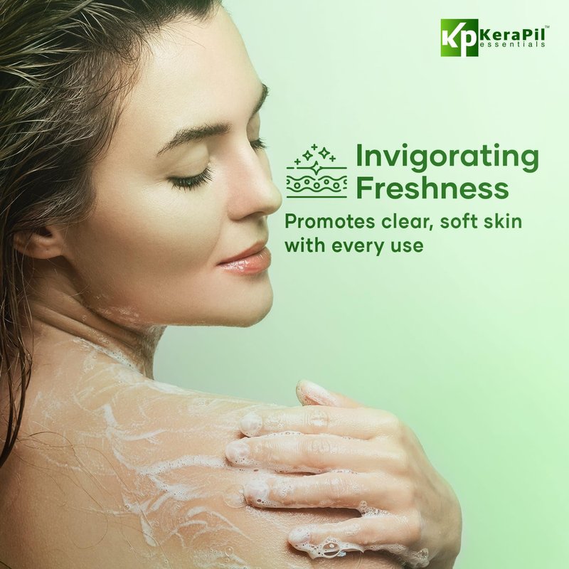 KERAPIL Exfoliating Body Wash with Salicylic Acid - No Dry Out, Gentle Exfoliates Rough and Bumpy Skin, Body Acne Wash, BHA & AHA - Cucumber and Mint Salicylic Acid Body Wash - (16 fl oz)
