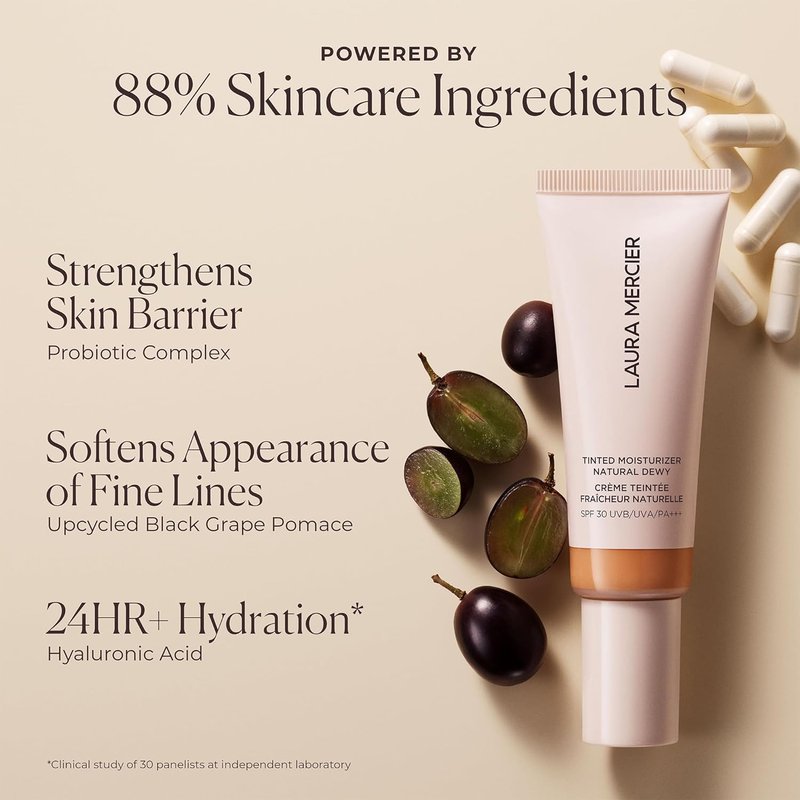 Laura Mercier Tinted Moisturizer - Natural Dewy SPF 30 | 24HR Hydration, Buildable Coverage, Skin Tint