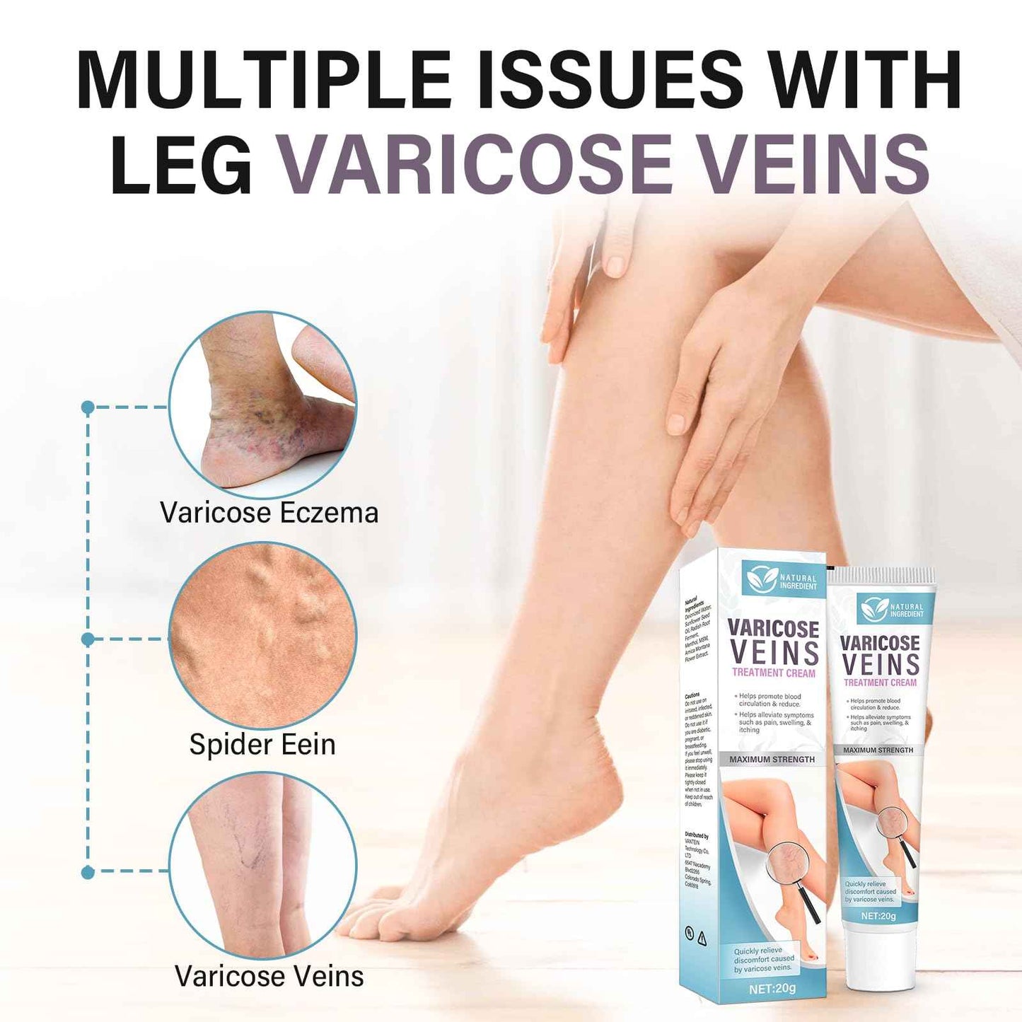 Varicose Veins Treatment for Legs, Varicose Veins Cream - Improves Blood Circulation, Reduces Varicose Veins and Heaviness, 2 Count
