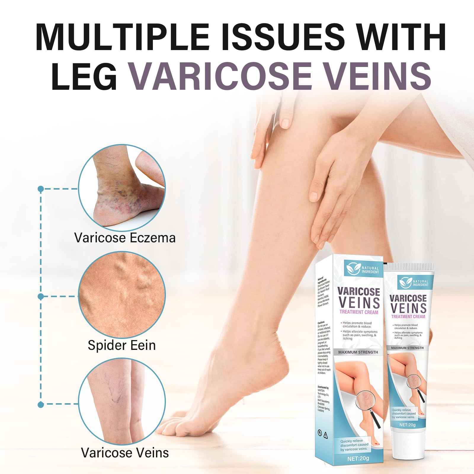 Varicose Veins Treatment for Legs, Varicose Veins Cream - Improves Blood Circulation, Reduces Varicose Veins and Heaviness, 2 Count