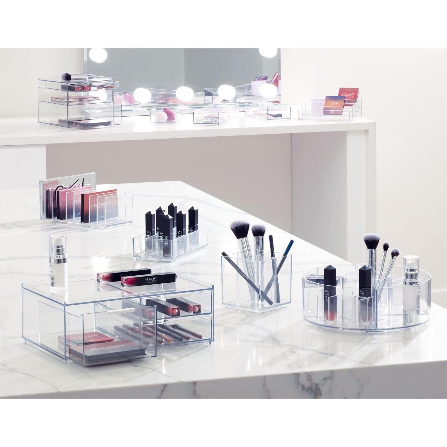 iDesign The Sarah Tanno Collection Plastic Cosmetic Drawer Organizer, Clear/White Large