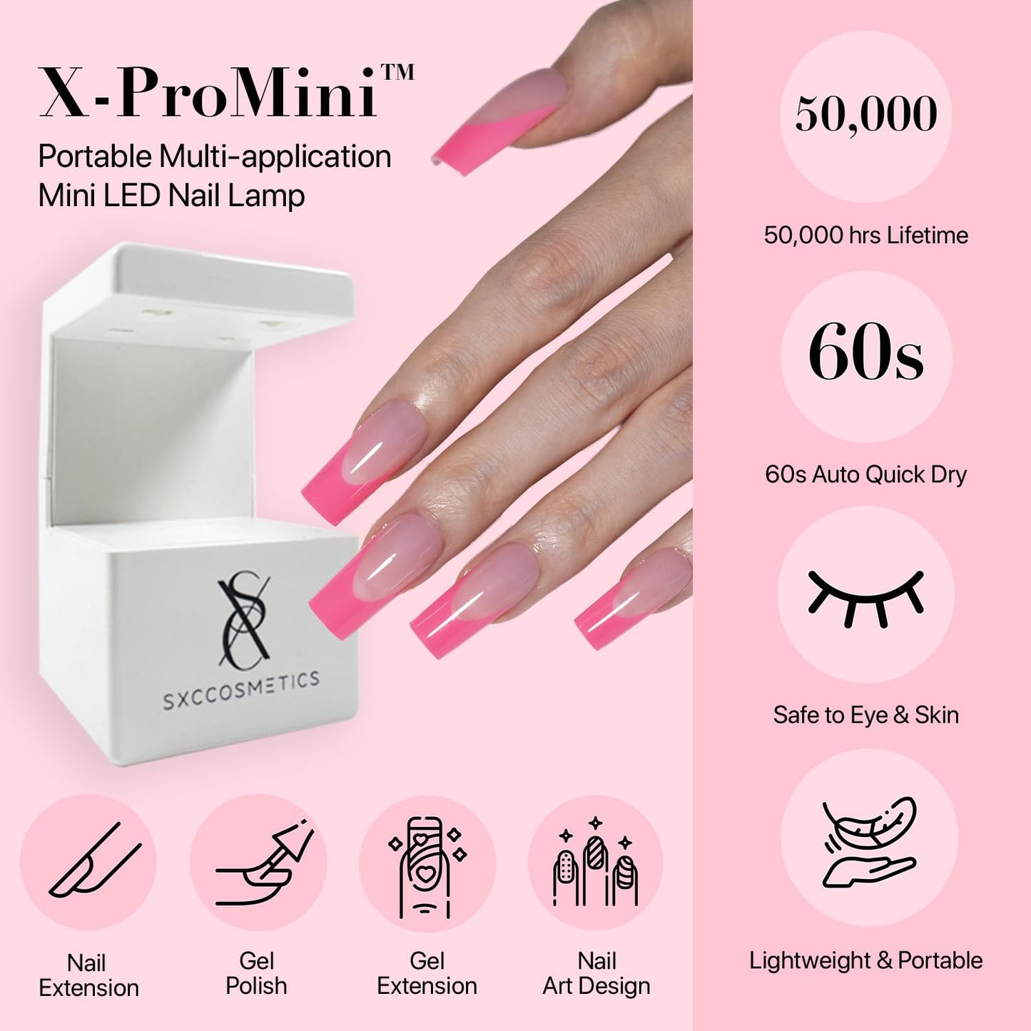 SXC Cosmetics X-Pro Tips French Tip Press on Nails – French Pink Edition (PINK118KIT-XS Almond)