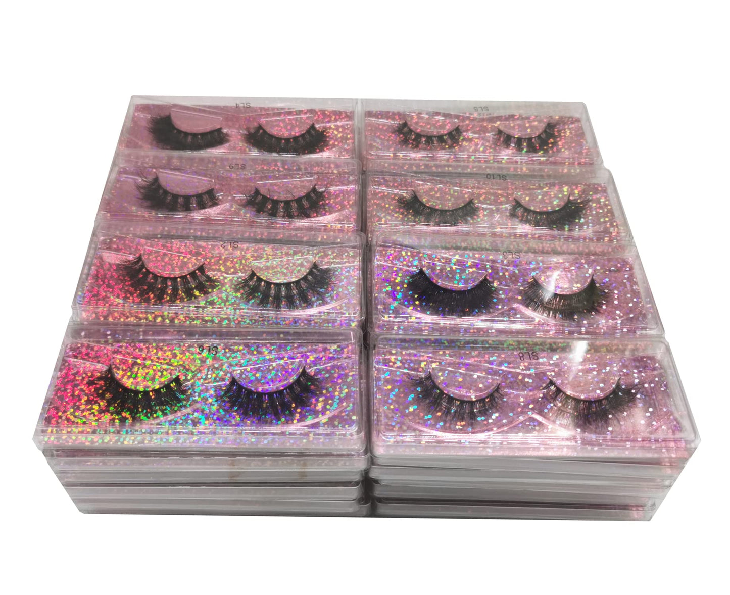 Ellazzle 50 Pairs Faux Mink Eyelashes Wholesale Lashes Pack, Lashes Natural Look 16mm-20mm False Eyelashes Pink