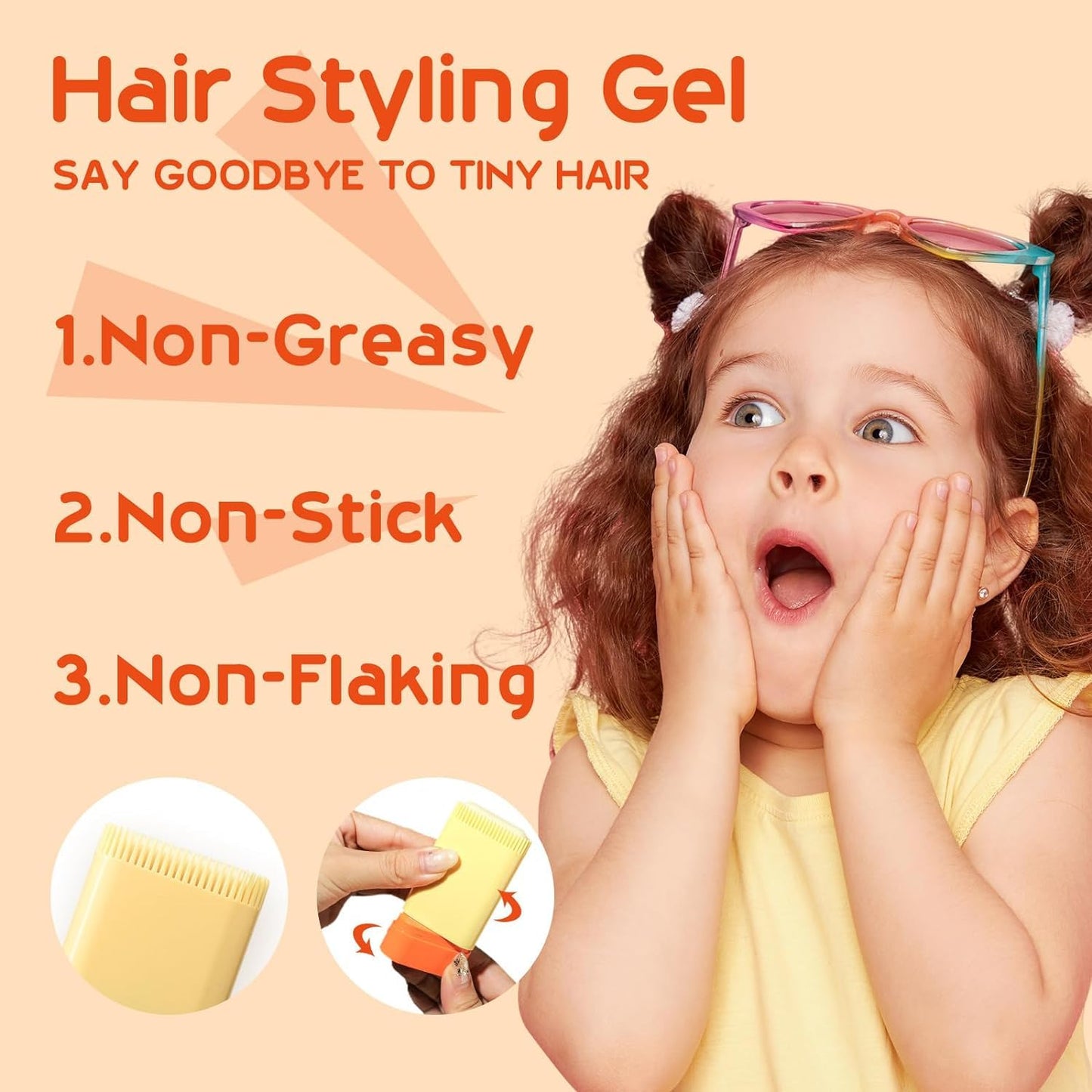 MINXUEYEN Hair Styling Gel for Kids, Children's Hair Wax Stick - Built-in Comb 2-in-1 Hair Finishing Stick, Natural Ingredients Refreshing and Non-Greasy, Easy to Styling, 0.71oz, Clear