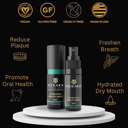 Merakk Dry Mouth Spray Hydrating Fresh Breath Spray (Mint) - Sugar-Free Breath Freshener | Bad Breath Spray W/Xylitol, Stevioside, Menthol - Dentist-Designed- 0.3 fl oz