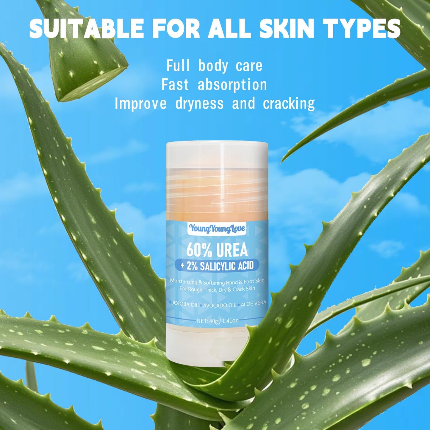 2 PCS Urea Cream 60% with 2% Salicylic Acid Foot & Hand Cream Stick - Repair Balm for Cracked Hands, Elbows, Knees, Feet & Heels, Calluses and Exfoliation, Hydrates & Softens Dry Skin, 1.41*2 oz