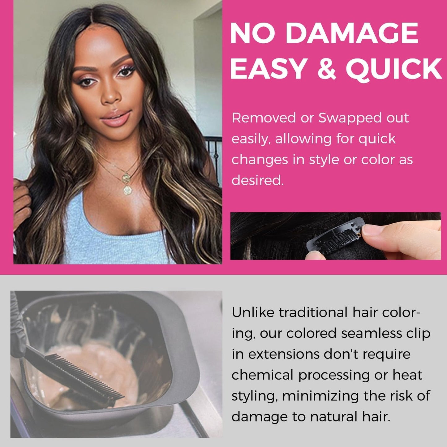 Lashey Seamless Clip in Hair Extensions Human Hair 4pcs 37g 14 Inch Straight Ombre Balayage Ash Brown Highlighted Honey Blonde with Natural Black Dark Roots