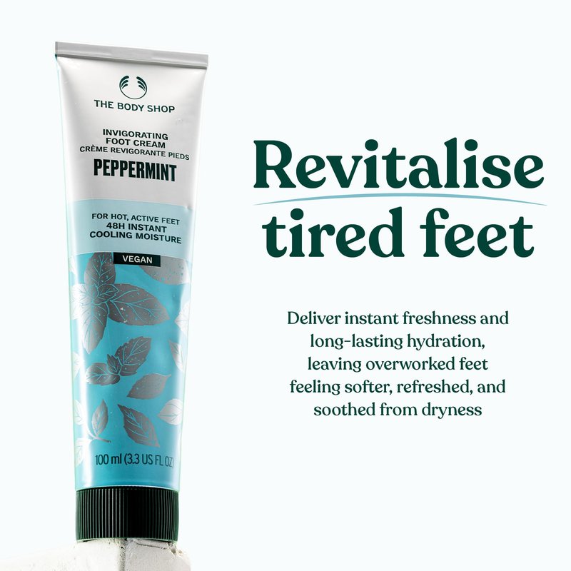 The Body Shop Peppermint Invigorating Foot Cream | Cooling Moisturizer for Dry cracked Feet | 48 Hour Moisture, Vegan, 100 ml / 3.3 oz