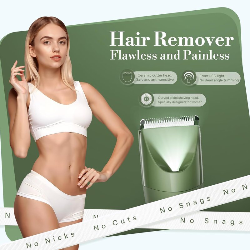 Bikini Trimmer for Women - 2 in 1 Waterproof Electric Shaver with LED Light | Green