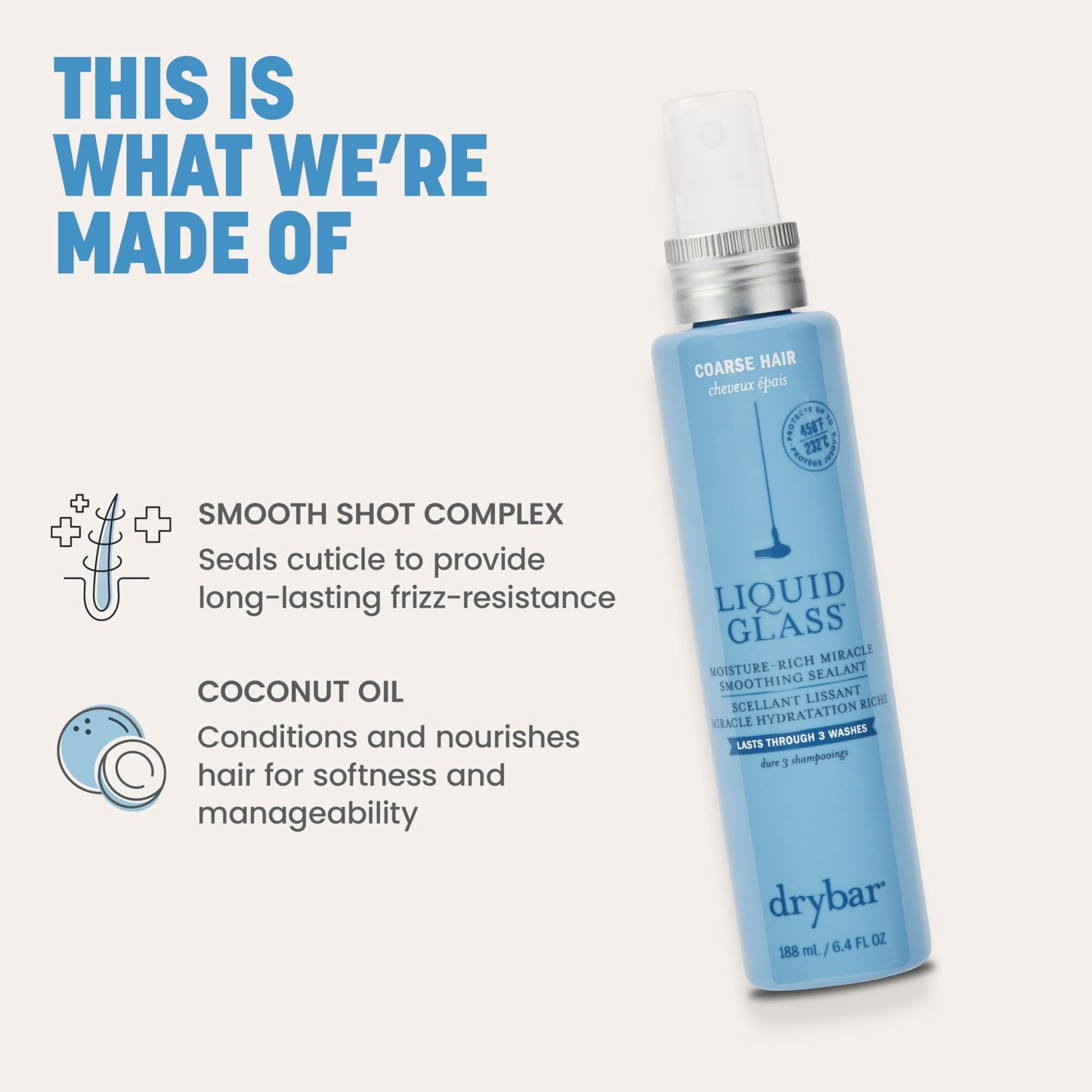 Drybar Liquid Glass Moisture-Rich Miracle Smoothing Sealant for Coarse Hair | Heat Protectant for Hair, Lasts through 3 Washes for Long-Lasting Frizz Resistance and High-Shine Finish