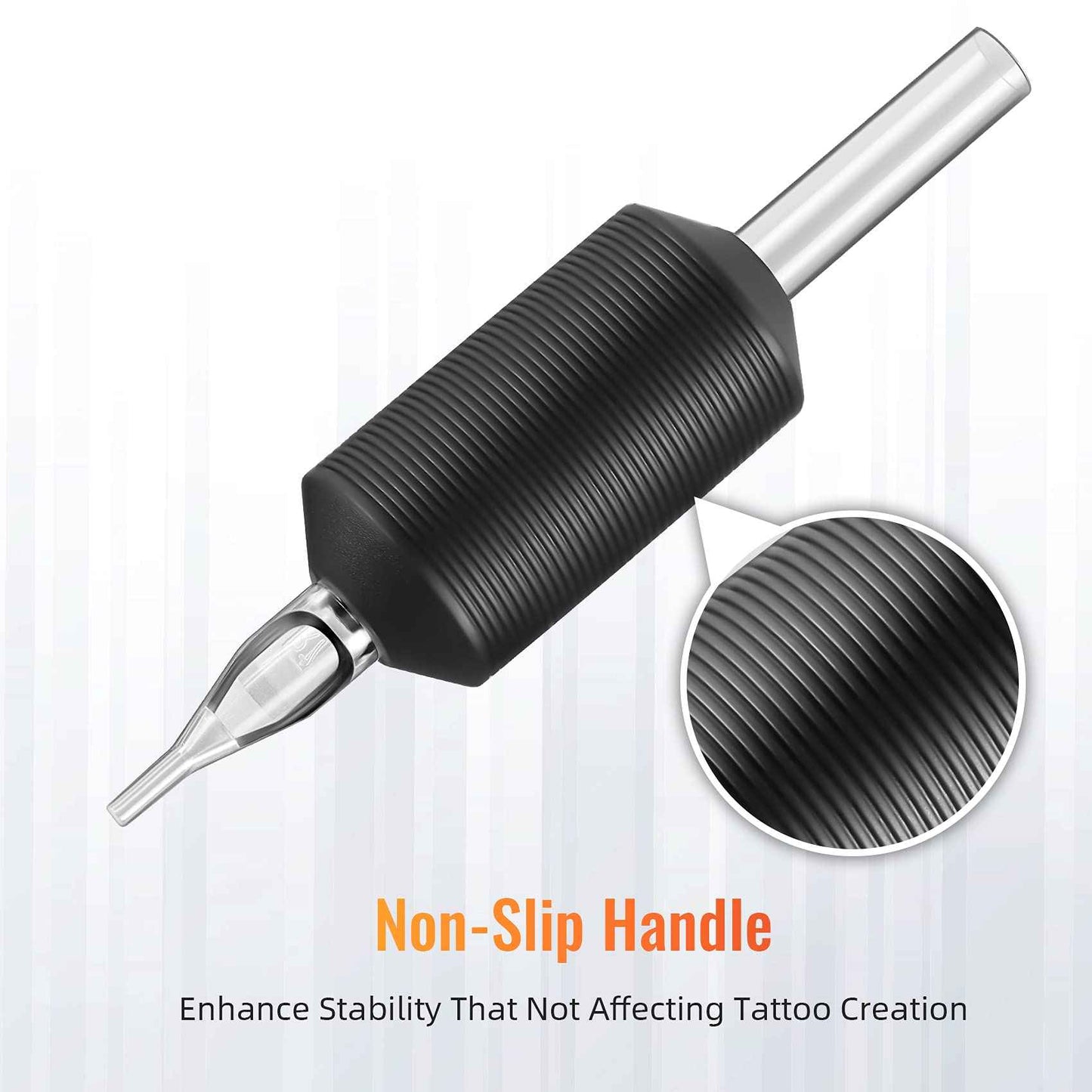 Keilend 25PCS 1 Inch 15 Mag Tubes with Soft Black Silicone, Disposable Tube Grips with Clear Long Tips, 15 Flat Tube for 14F, 15RM, 15M1, 29M2, 29RM2