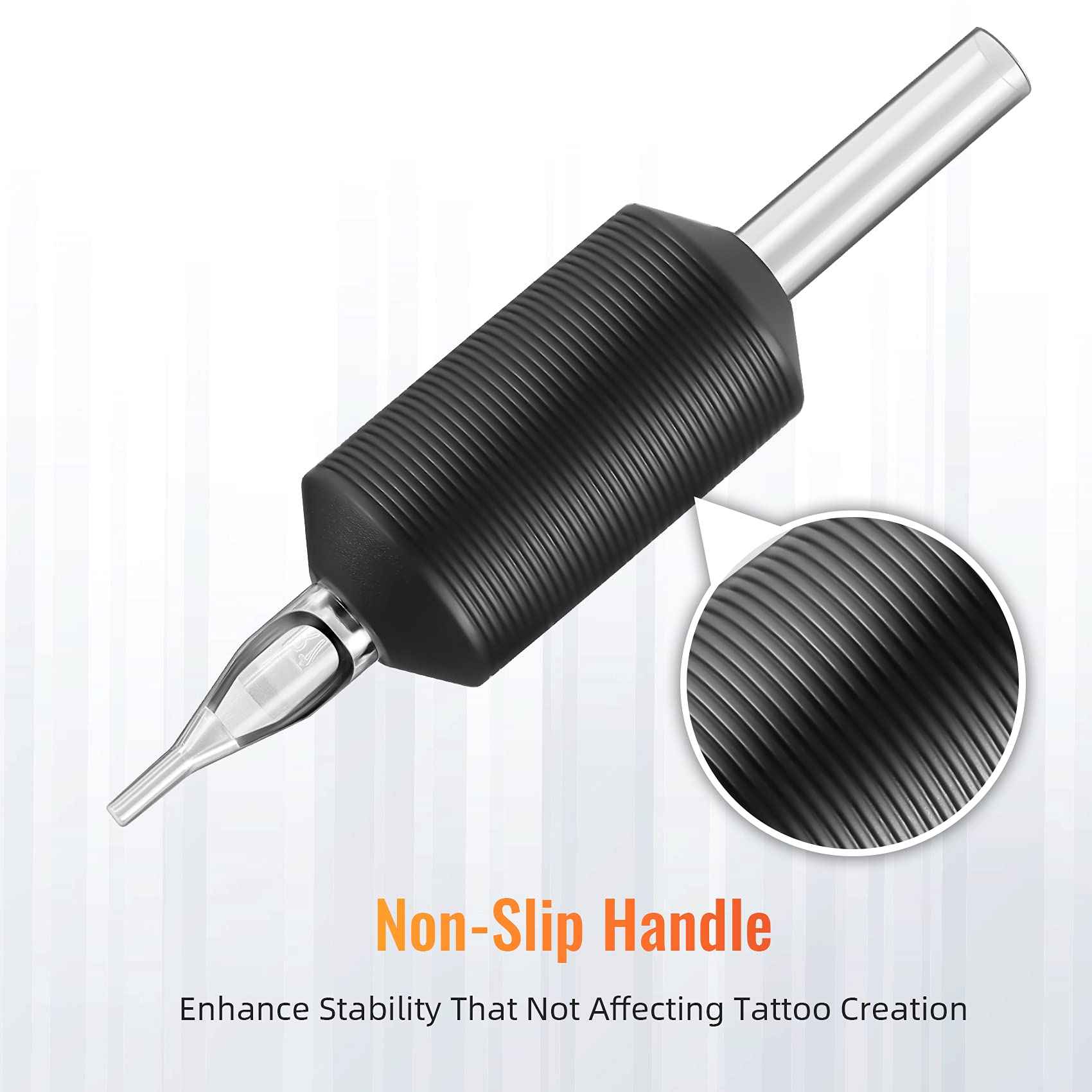 Keilend 25PCS 1 Inch 15 Mag Tubes with Soft Black Silicone, Disposable Tube Grips with Clear Long Tips, 15 Flat Tube for 14F, 15RM, 15M1, 29M2, 29RM2