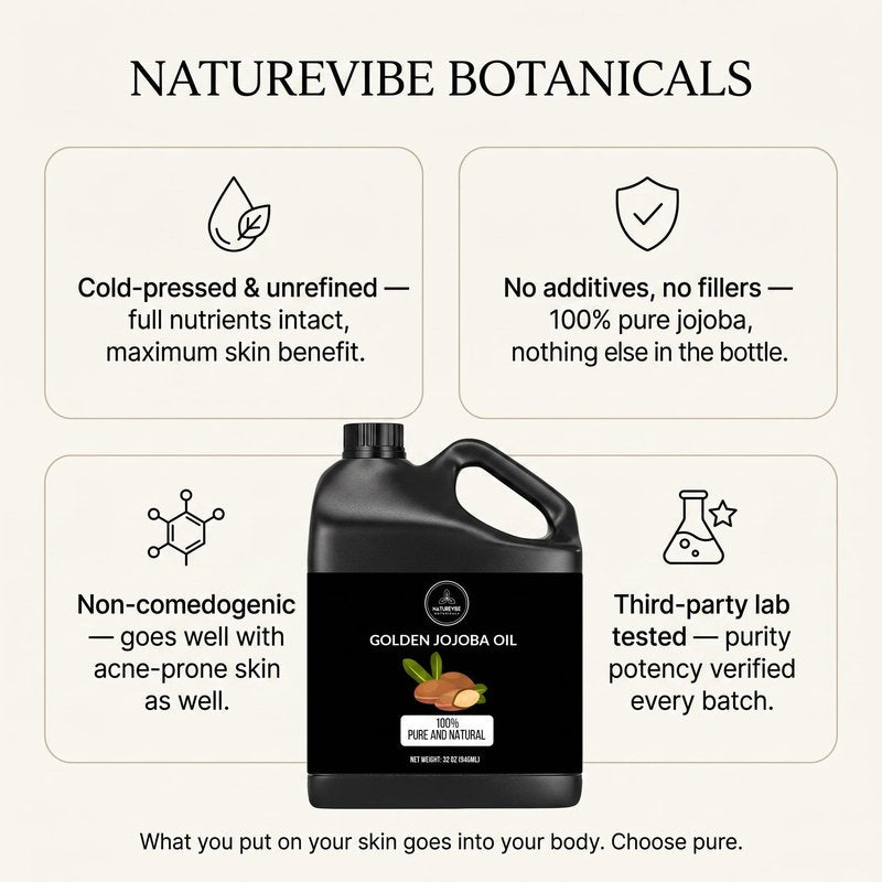 Naturevibe Botanicals Golden Jojoba Oil 32 oz – 100% Pure, Cold-Pressed Moisturizer for Skin & Hair | Antioxidant-Rich, Non-Greasy, Carrier Oil & Daily Hydration