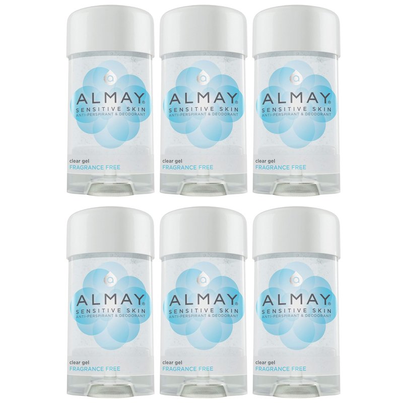 Almay Sensitive skin Clear Gel, Anti-Perspirant & Deodorant, Fragrance Free, 2.25-Ounce Stick (Pack of 6)