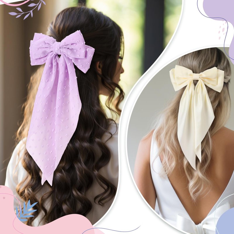 Mimorou 36 Pcs Big Hair Bows for Women Silky Satin Hair Bows Bulk Oversized Long Tail Black White Hair Bow Large Hair Ribbons Hair Clips Barrettes Large Metal Clips Bowknot Hair Accessories Gift