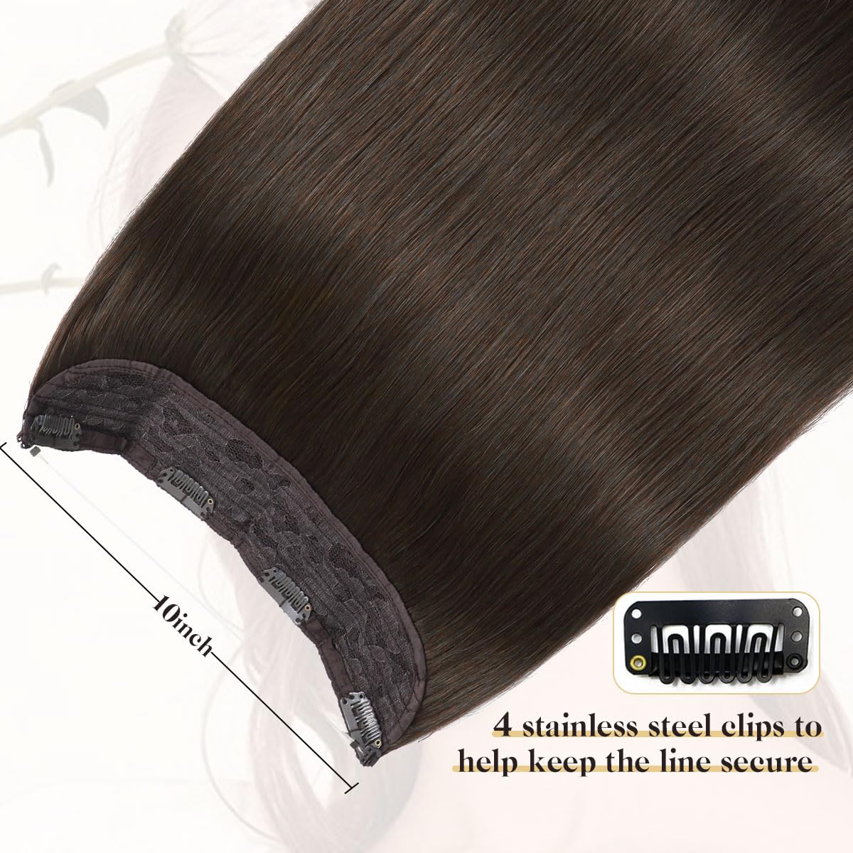Sindra Wire Hair Extensions Real Human Hair, 4 Medium Brown Invisible Wire Hair Extensions, 14inch 70g Transparent Seamless Fish Line Hairpiece for Women