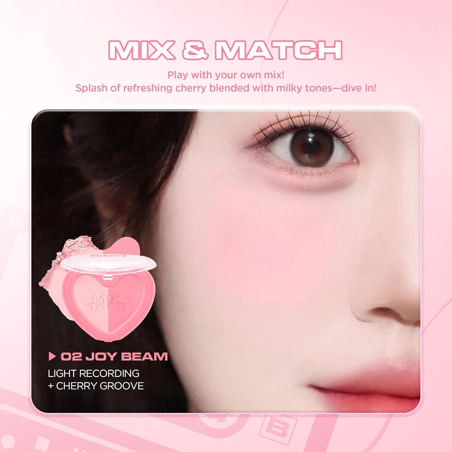 Lilybyred Luv Beam Cheek Duo - Heart-Shaped Korean Dual-Tone Powder Blush | Blendable Soft Glow, 0.14 oz (02 Joy Beam)