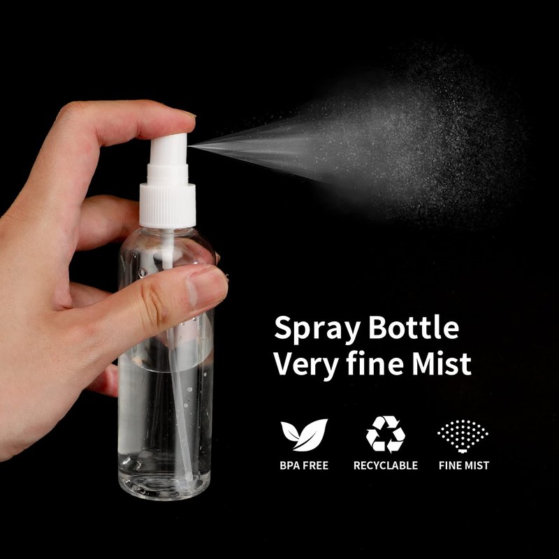 KEJJNYER 36 Pack 4oz Plastic Spray Bottles Bulk, Mini Clear Spray Bottles Fine Mist, 120ml Empty Spray Bottle for Travel Perfume Essential Oils Makeup Bottles (10 Funnel, 10 Labels)
