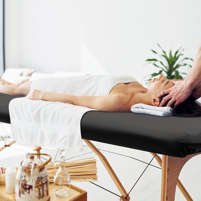 Macarrie 2 Pcs PU Leather Massage Table Cover Sheet Vinyl Protector Waterproof Massage Sheets for Tables 28''-31'' Wide, 74'' Long(Black)