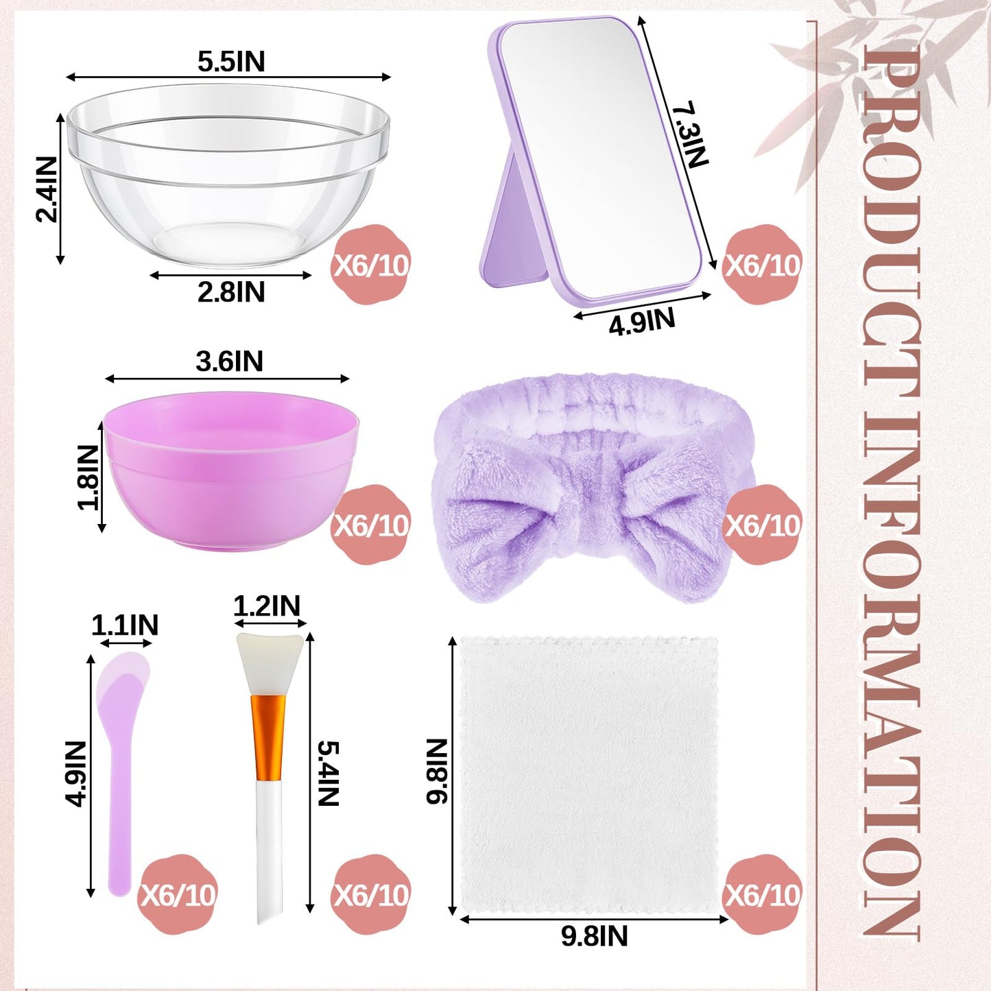 Teenyyou 6 Set Purple Spa Supplies for Girls Women Include Facial Mask Bowl with Headband Stick Spatula Silicone Brush Mirror Face Towel DIY Sleepover Slumber Spa Wedding Birthday Party Favor