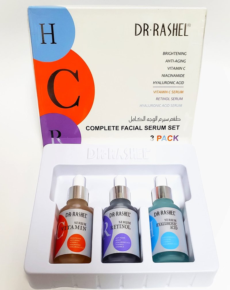Dr Rashel Vitamin C, Retinol & Hyaluronic Acid Complete Facial Serum Moisturizing Repair Set, Size (1.01 oz x 3 Pack Face Serum)