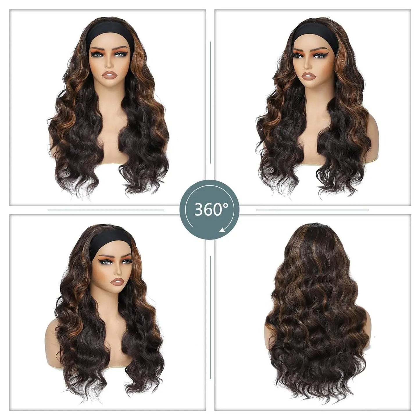 Hertune Highlight Ombre Headband Wig Human Hair 4/27 Highlight Body Wave Wigs Human Hair for Black Women Wear and Go Glueless None Lace Front Wigs Brazilian Virgin Headband Wig Human Hair 12 Inch