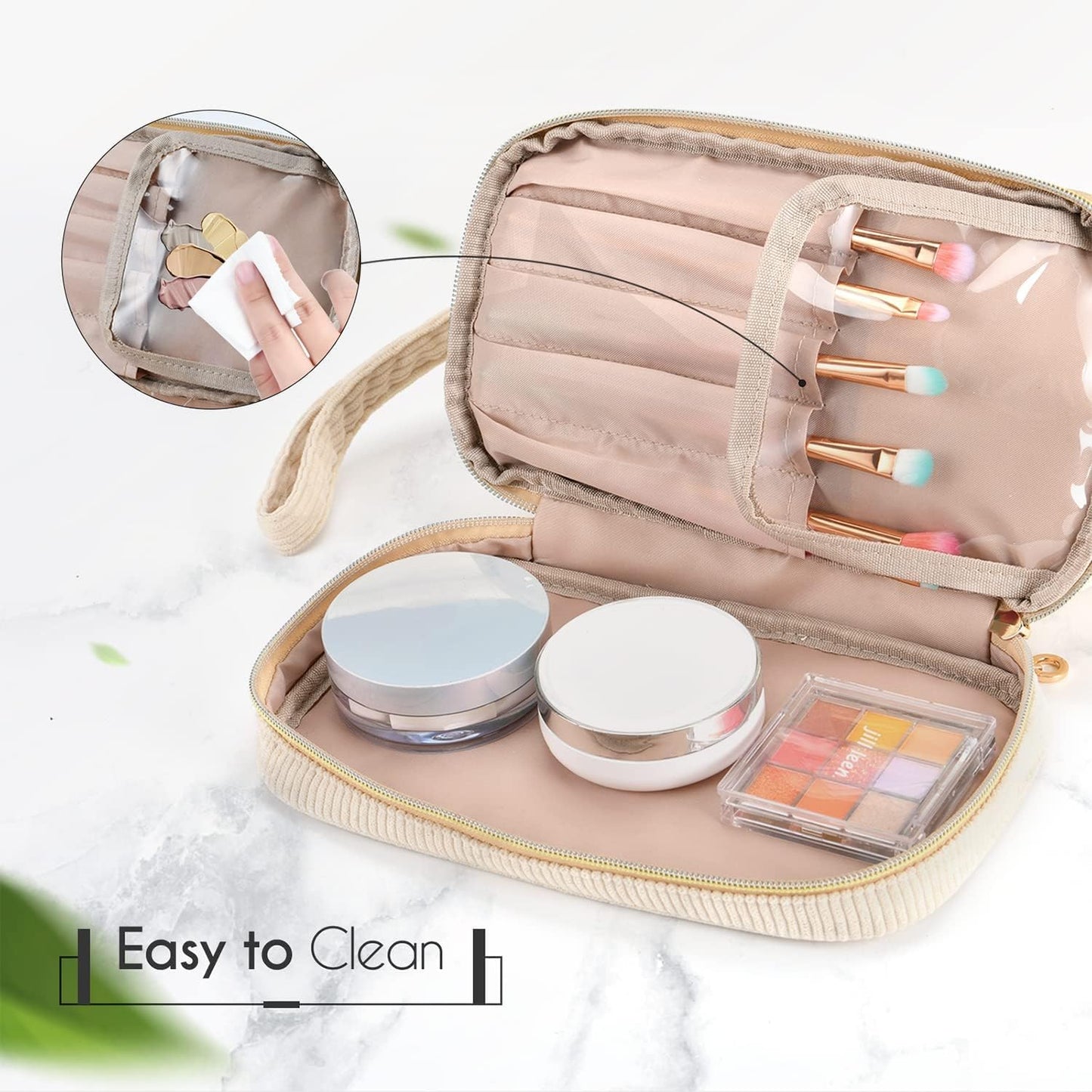 Makeup Bag for Girls Gift, Personalized Valentines Day Gifts Initial Women Makeup Bag for Travel, Double Layer Cosmetic Bag with Brush Organizer Preppy Make up Bag for Teen Girl Trendy - M