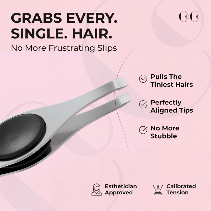 Cocos Tweezers for Facial Hair Women - Slanted Eyebrow Tweezers, Stainless Steel with Sharp Precision for Shaping Eyebrows, and Ingrown & Fine Hair Removal - Non-Slip Grip