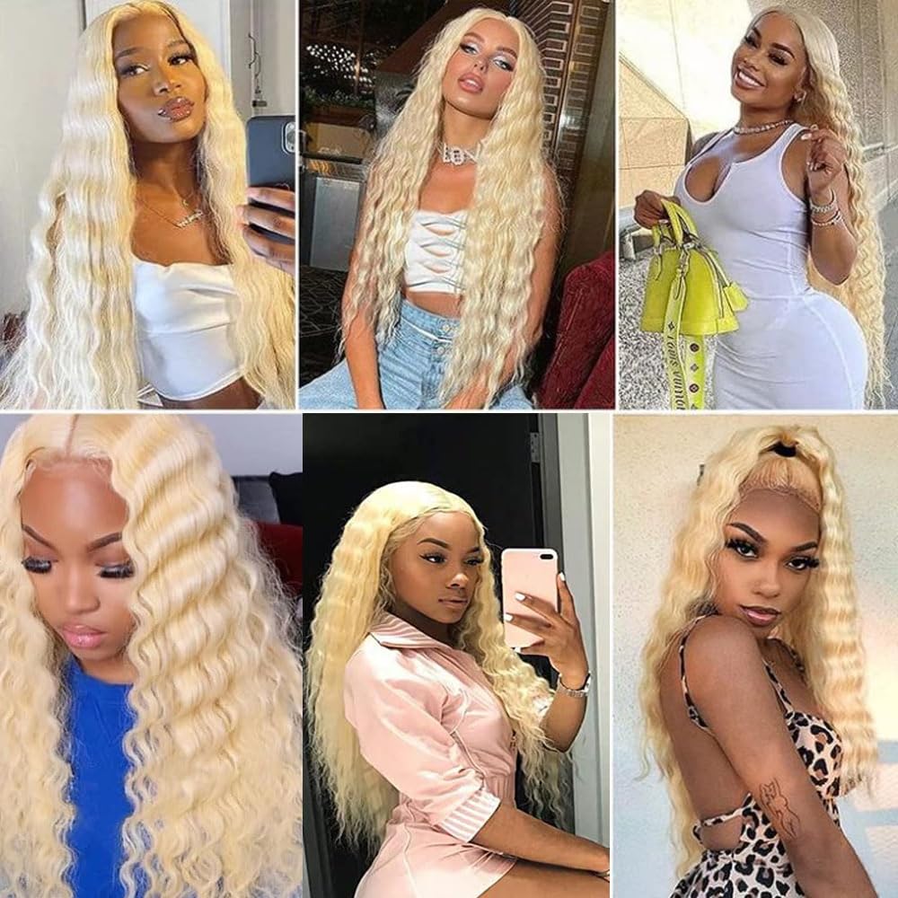 14 16 18 Inch Deep Wave Human Hair Bundles Blonde 613 Bundle Human Hair Extension Blonde Unprocessed Brazilian Virgin Quick Weave Hair Extension for Black Women